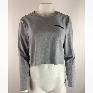 Athleta Sz XL Side Stripe Cropped Sweatshirt Gray Cotton Spandex Pullover